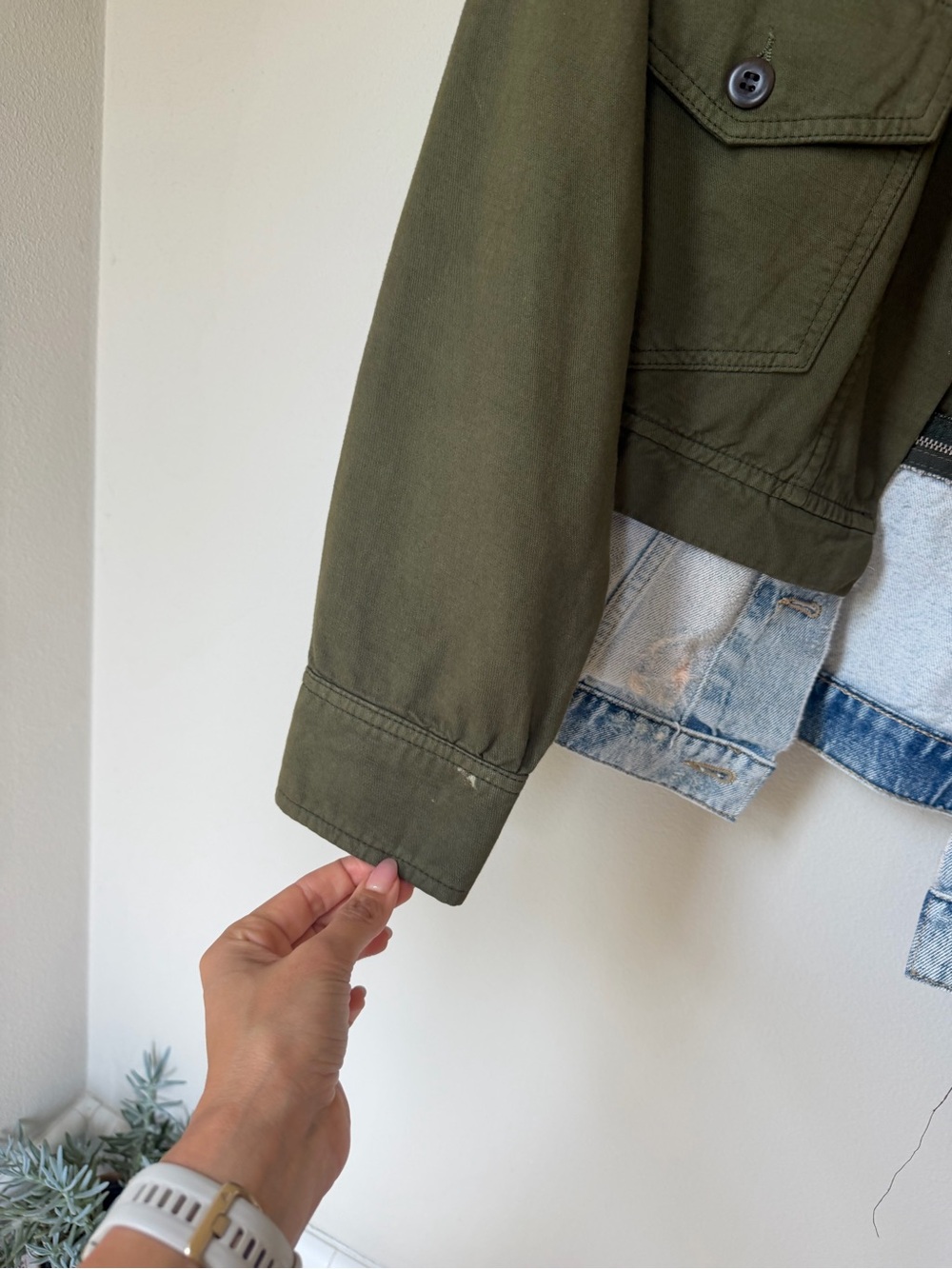 AllSaints Cadie Olive Green and removable denim combination Jacket 4 - Picture 7 of 10